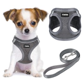 YIMEIS Dog Harness and Leash Set, No Pull Soft Mesh Pet Harness, Reflective Adjustable Puppy Vest for Small Medium Large Dogs, Cats (Gray, X-Small (Pack of 1)