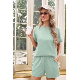 IWOLLENCE Women's 2-Piece Sports Set Loungewear Tracksuit with Elastic Waistband and Pockets, Green Grey, L