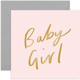 Old English Co. Baby Girl Card - Gold Foil | Pastel Pink Baby Girl Card for Parents | Blank Inside & Envelope Included (Baby Girl)