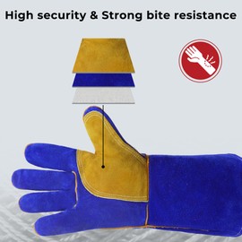 HLDD HANDLANDY Welding Gloves Leather BBQ Gloves,Fire and Heat Resistant Mitts for Tig/mig Welding,Firefighting, Fireplace,Oven, Baking, Stove, Pot Holder, Animal Handling Large Fireproof Gloves,14"