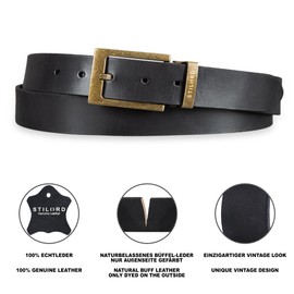 STILORD Leather Belt Men's Black for Business Casual Suit Jeans Men's Belt Universal Shortenable with Shabby Gift Box 34 mm Genuine Vintage Buffalo Leather, Antique Bronze I