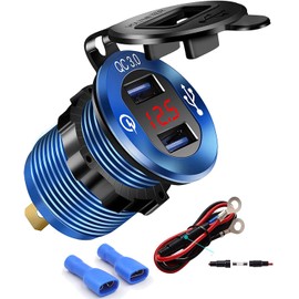 iMESTOU Aluminium Quick Charge 3.0 Marine Dual USB Phone Charger Adapter Waterproof Car USB Socket Outlet DIY Kit with Voltmeter 10A Fuse for 12V/24V Motorcycle Automotive Boat Bus Truck ATV UTV RV