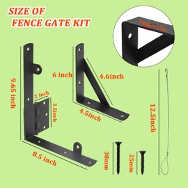 2 Sets Fence Gate Kit Gate Hardware with Gate Latch, Gate Corner Brace Brackets Heavy Duty Anti Sag Gate Frame Hardware Kit with Gate Hinges for Wooden Fences, Driveway Gates, Shed Doors, Corral Gates