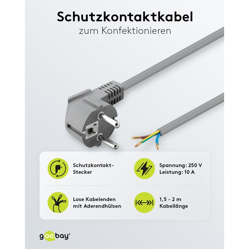 Goobay 50082 Angled Power Cable / Open Cable Ends &