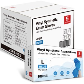 Schneider Schneider Blue Vinyl Synthetic Exam Gloves, Large, Case of 1000, 4-mil, Powder-Free, Latex-Free, Non-Sterile, Disposable Gloves