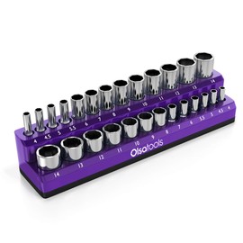 Olsa Tools Magnetic Socket Holder | 1/4-inch Drive | Metric | Purple | Holds 26 Sockets | Professional Quality Tools Organizer