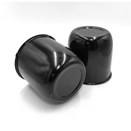 Set of Two Trailer Wheel Center Caps, Black, 4.25" Bore 4.25" Tall Push Through Center Caps for Trailer, Truck, SUV, RV