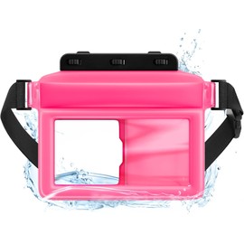 JOTO Bolsa Impermeable Flotante Grande para Celular, Riñonera Correa Cintura Funda Seca Cartera Móvil Universal Pasaporte Reloj Objeto Valor Imprescindible Playa Kayak Náutica Nadar Esnórquel -Rosa