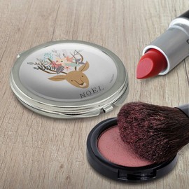 Noel Christmas Deer with Flowers Compact Travel Purse Handbag Makeup Mirror