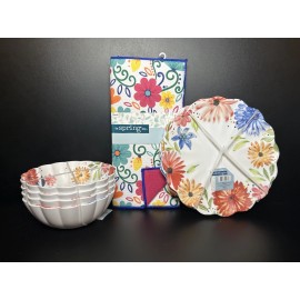 The Spring Shop Melamine SET of 9 Dinner Plate Salad Dessert Bowls Dinnerware Dry Mat Floral NWT