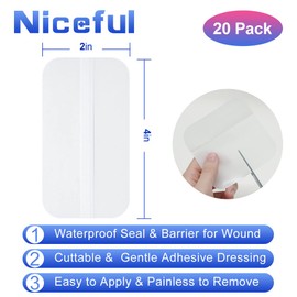Niceful 20 Packs Hydrocolloid Bandages 2x4 in, HSA FSA Eligible, Large Hydrocolloid Dressing Healing Bandages for Wounds, Waterproof Hydrocolloid Bandages Large