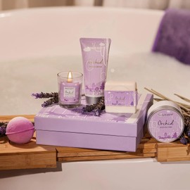 Spa Gift Sets for Women - 5 Pcs Orchid Scent Bath and Body Christmas Kits Holiday Birthday Gifts Box for Her Relaxing
