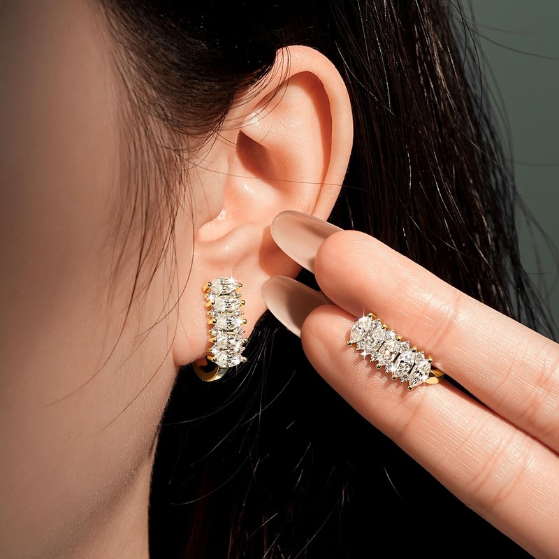 EONFUN Marquise Moissanite U-Shaped Hoop Earrings for Women (Gold)