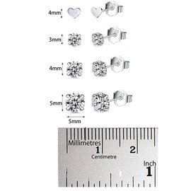 HAISWET Silver Earrings 925 Sterling Silver Zircon Heart Shape Cartilage Sleeper Stud Set