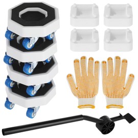 11 Pcs Appliance Mover Tool Kit, Includes 21.7in Carbon Steel Pry Bar, Dolly Sliders with 360° Rotation Silent Wheels, Height-Increasing Pads, Anti-Slip Gloves, for Washing Machines and Refrigerators