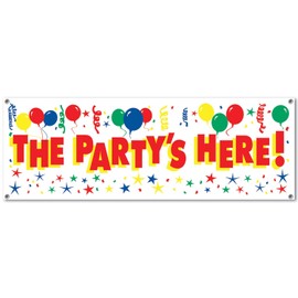 Beistle The Party's Here Sign Banner, 5-Feet by 21-Inch