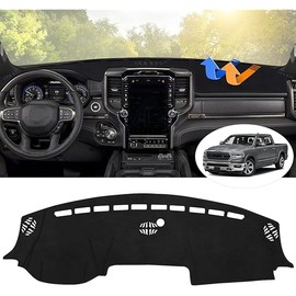 Autorder Dashboard Cover Mat for 2019-2023 2024 2025 Dodge Ram 1500 2500 3500 Accessories Dash Cover Flannel Dash Mat Sunshade Glare UV Rays Protector Black