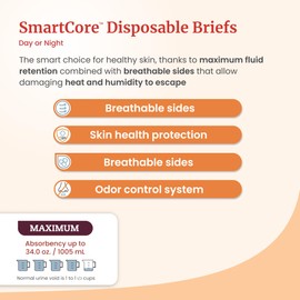 Tranquility SmartCore Adult Disposable Briefs, Incontinence Control with Breathable Kufguard Technology, Fastening Tabs& Wetness Indicator, Latex-Free, Adult 2X-Large, 34oz Capacity, 32ct Case