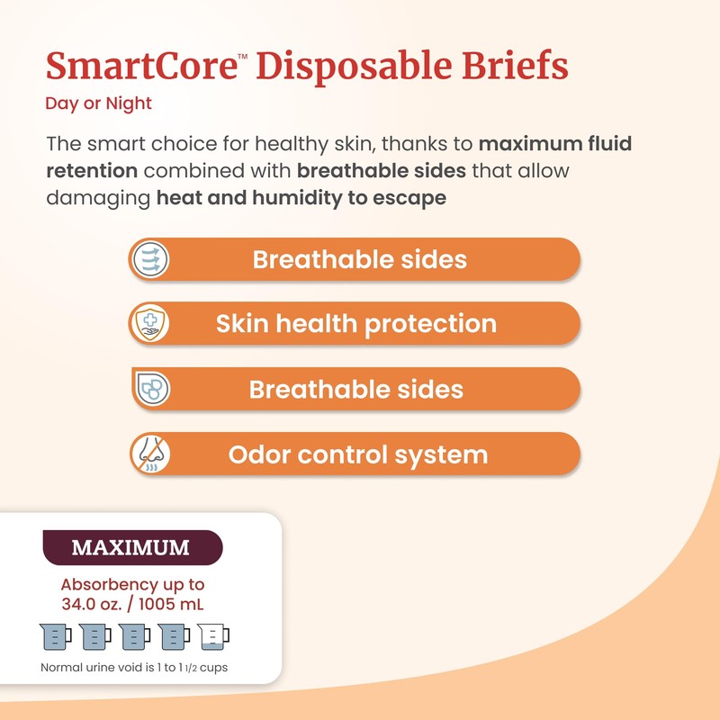 Tranquility SmartCore Adult Disposable Briefs, Incontinence Control with Breathable Kufguard