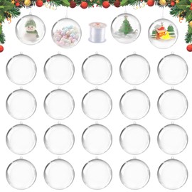 8 cm Christmas Baubles Plastic Transparent, dellyy Pack of 20 Acrylic Baubles Transparent, Plastic Baubles for Filling, for Christmas Decoration, Christmas Tree, Wedding, Parties, DIY Decoration