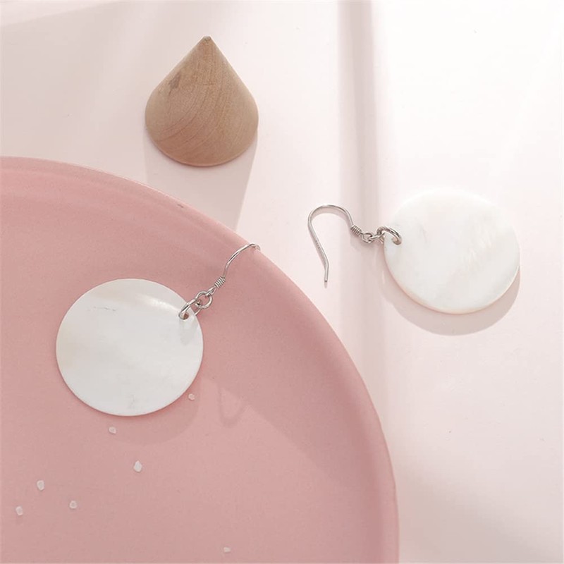 Trendy Light Weight Round White Shell Dangle Earrings for Women