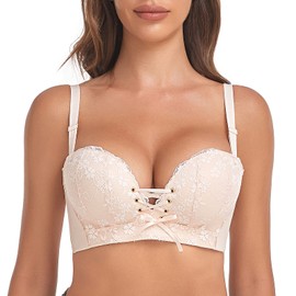 FallSweet Add Two Cup Lace Bras for Women Push Up Wirefree Brassiere(Beige,38C)