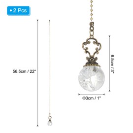 PATIKIL 22" Ceiling Fan Pull Chain, 2 Pcs Crystal Pull Chain Fan Connector Vintage Ceiling Fan Ornament Fan Chains Extender for Ceiling Light Lamp Fans, Clear (Ball)
