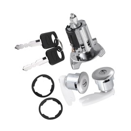 Partuto Ignition Switch Lock Cylinder, Door Lock Cylinder Kit, for Ford F150 250 350 Pickup 1992-1995, Metal, with 2 Keys, Black Silver Tone, 1 Set Replacement