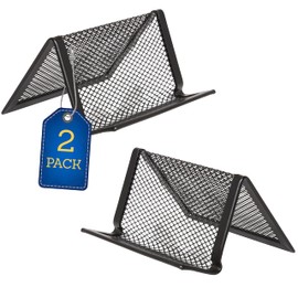 1InTheOffice Business Card Holder Desk, Desk Card Holder, Business Card Holder Mesh, Black, 1 Compartment, 2 Pack