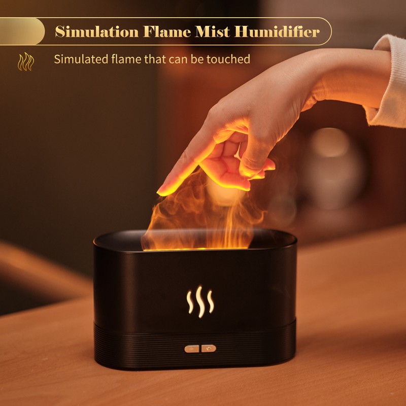 Simulation Flame Mist Humidifier With 7 Color Night Light Aromatherapy