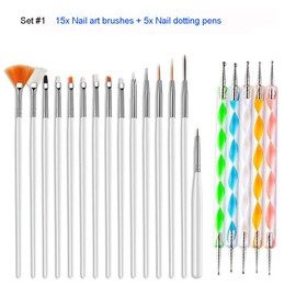 Nail Art Kit, 8Pcs Nail Design Tools with 15pcs Nail Art Brushes and 5pcs Nail Dotting Tool, Nail Small Sticker, Rhinestones Crystals and Half Round Pearl Jewelry for Nails