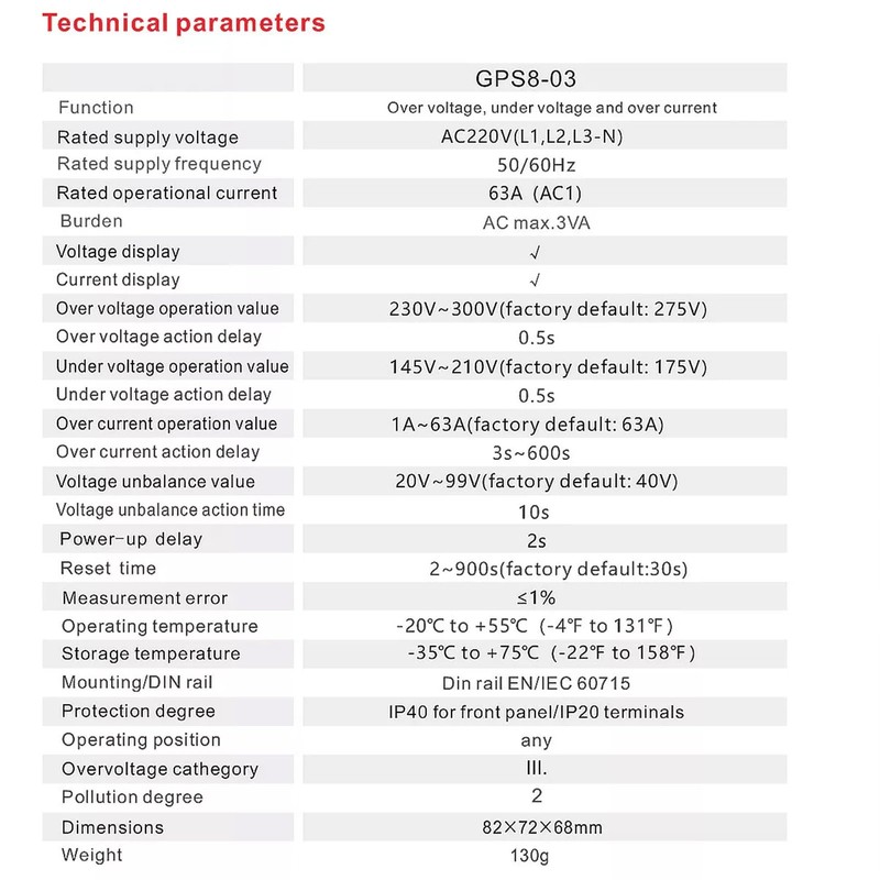 GEYA 3-Phasen-Überstromschutz, Über- und Unterspannungsschutzvorrichtung (Upper wiring-63A)