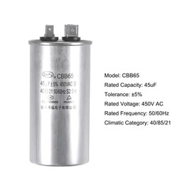 uxcell Run Capacitor Round CBB65 45uF 45mfd 450V AC 40/85/21 Aluminum Case with Terminal for Air Conditioner Compressor Motor Heat Pump Condenser