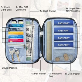 Aucuu Passport Bag Family, Passport Protective Cover, Travel Organiser, Waterproof, Travel Documents Organiser, Portable Passport Case, ID Bag for Credit Cards, Travel Documents, Flight Tickets,