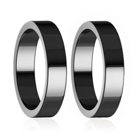 Hematite Ring for Women Men, Genuine Magnetic Black Stones Ring for Anxiety Balance Root Chakra，Absorb Negative Energy Jewelry Flat 2 Pack, Size 6-13, Gemstone, No Gemstone