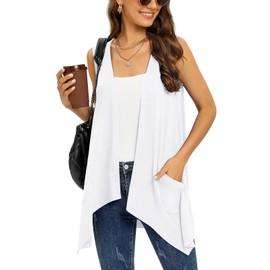 Wiwclo Trendy Sleeveless Cardigans for Women Lightweight Vest with Pockets Casual Soft Knit Open Front Cardigan High Low Hem, A02-white-sleeveless, S