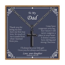 Fathers Day Cross Gifts Necklace for Men, Silver/Black/Gold Cross Necklace Figaro Chain Cross Necklace for Men, Stainless Steel, No Gemstone