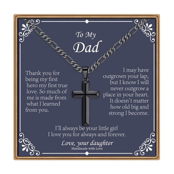 Fathers Day Cross Gifts Necklace for Men, Silver/Black/Gold Cross Necklace