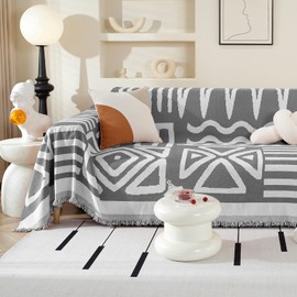 OstepDecor Boho Couch Cover Chenille Sofa Cover for Dogs Sectional Couch Covers Sofa Slipcover with Tassel Washable Loveseat L Shaped Cover Sofa Couch Protector for Pet, 71" x 102", Dark Grey