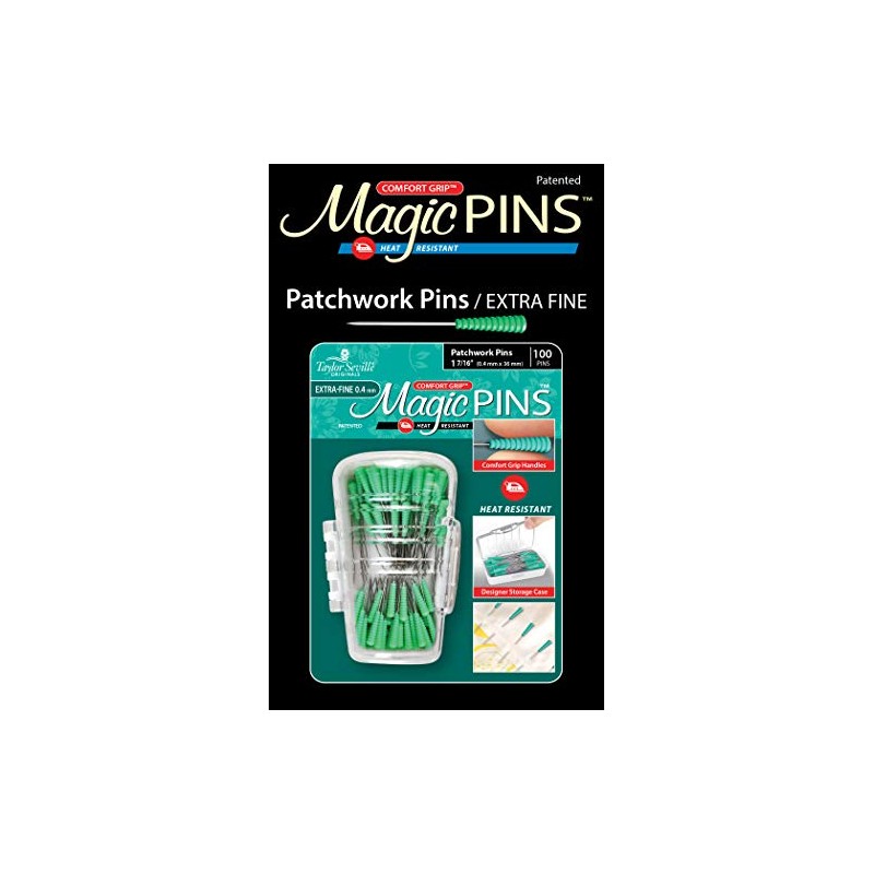 GHI 219591 Taylor Seville Magic Pins Patchwork Extra Fine-Green 100/Pkg,