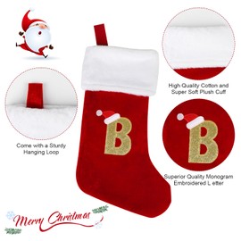 VEYLIN Christmas Stockings with Letters, 20 Inch Christmas Stockings Plush Large Embroidered Stockings Christmas Stockings for Kids/Adult Red Letter(B)