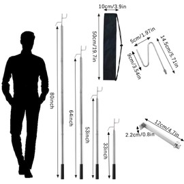 QIUZXLAN Truck Cargo Grabber, Adjustable Truck Bed Grabber Tool 33-80" Cargo Grabber Reach Retriever Tool with Hooks for Clothes Hanger Rod Christmas Light Hanging Flowerpot Plants and Bird Feeder