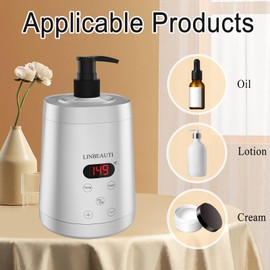 Professional Massage Oil Warmer Bottle Lotion Heater for SPA, Automatic Oil Warmer Heated Oil Lotion Cream with Two Oil Bottle Dispenser for Salon, Barber Shops, Home (Silver)