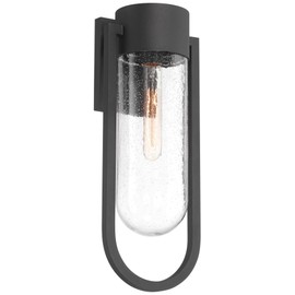 Possini Euro Design Villa Lane 18 1/2" High Modern Marine Grade Outdoor Wall Light Fixture Mount Porch House Exterior Outside Weatherproof Sand Black Clear Seeded Glass Shade Front Door Patio Garage