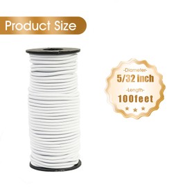5/32 Inch White Bungee Cord Roll, 100 Feet Heavy Duty Elastic Shock Cord Nylon Stretch String Kayak Bungee Rope for Luggage, Camping, Kayak, Tent Pole, Tie Downs (White, 5/32 inch x 100 ft)