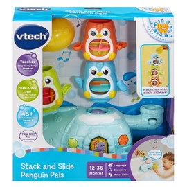 VTech Stack and Slide Penguin Pals, Interactive Stacking Bath Toy for Sensory Play, 3 Stacking Penguins, Songs, Phrases and Melodies, Gift for Toddler 12, 18, 24 Months Plus, English Version