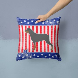 Caroline's Treasures BB3366PW1414 USA Patriotic Rottweiler Fabric Decorative Pillow Machine Washable, Indoor Outdoor Decorative Pillow for Couch, Bed or Patio, 14Hx14W