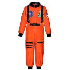 Costumerry - Disfraz de astronauta para niños de la NASA, piloto espacial, disfraces de cumpleaños y Halloween (Naranja, 5-7 años)
