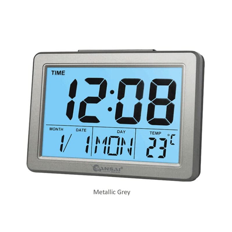 Sansai LCD Digital Alarm Clock Date/Temp Blue Backlight 12/24Hr Assorted