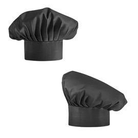 2 PCS Chef Hat for Man & Women, Adjustable Adult Kitchen Chef Cap, Breathable Chef Cap Cafe Restaurant Hats, Unisex Chef Hat for Adult Pastry Chef Bar Home Hotel, Black, 30-40